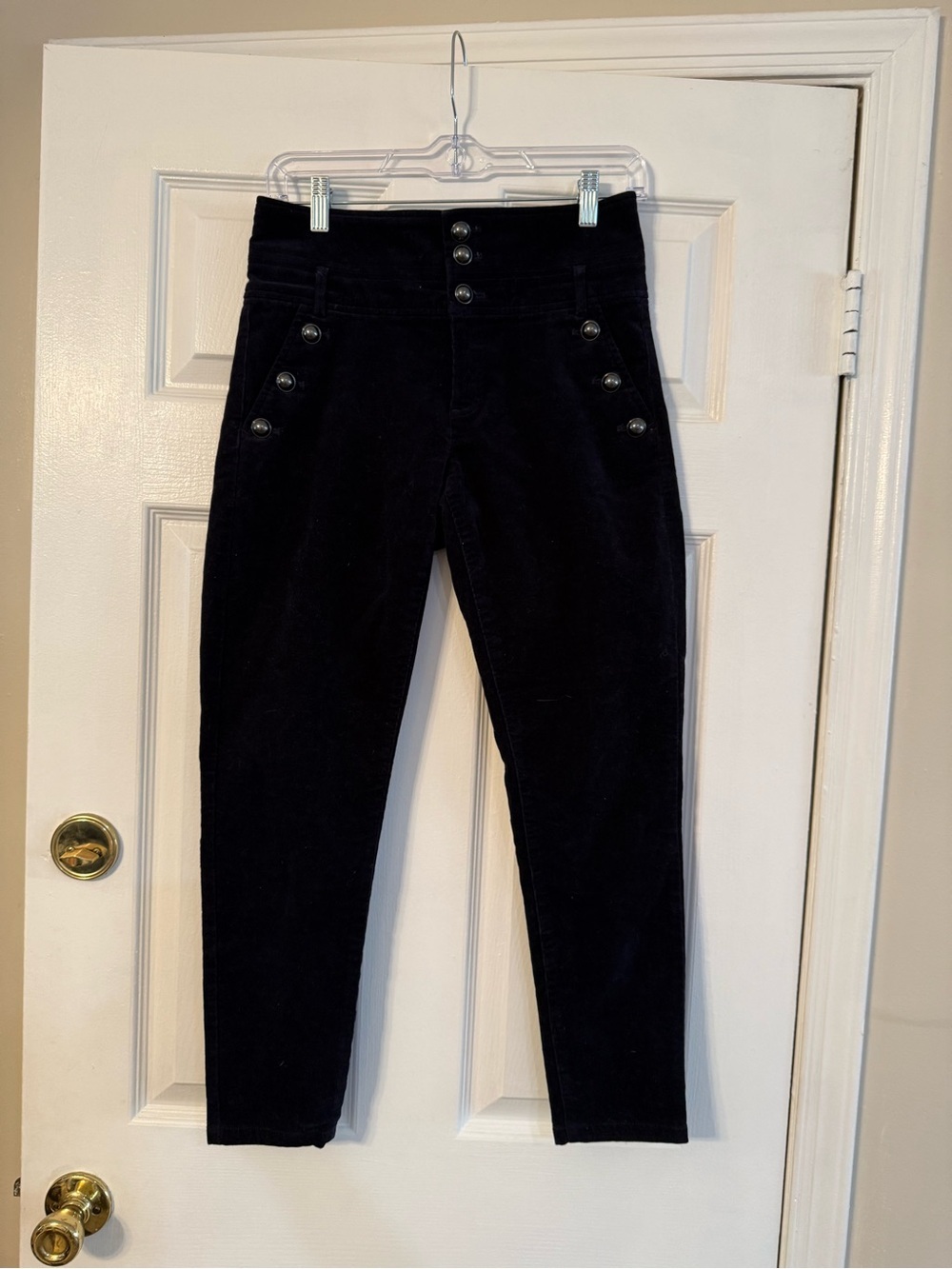 Banana Republic High-Waist Dark Blue Women's Pants with Button Detail